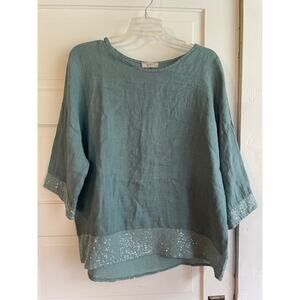 Bellambra Sixe Large Women's Tunic Style Linen Blouse w/ Sequins - made in Italy